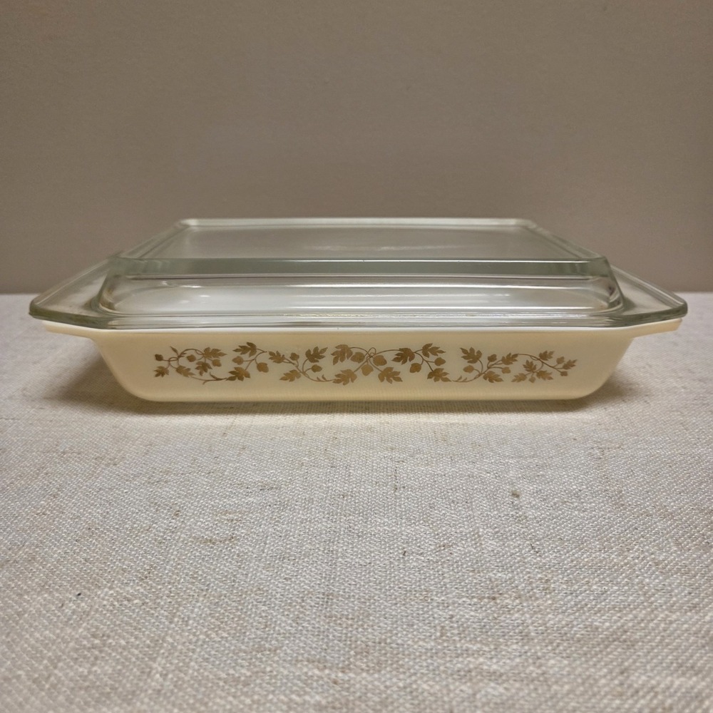 Vintage 1960s Pyrex 548-B Golden Acorn 1.25 Qt Space Saver Glass Dish W/ Lid‎